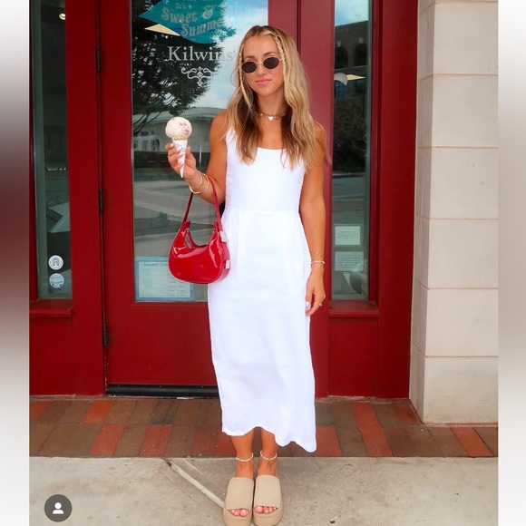 Quince 100% Linen Scoop Neck Midi Dress NEW Sz S White - Picture 2 of 6